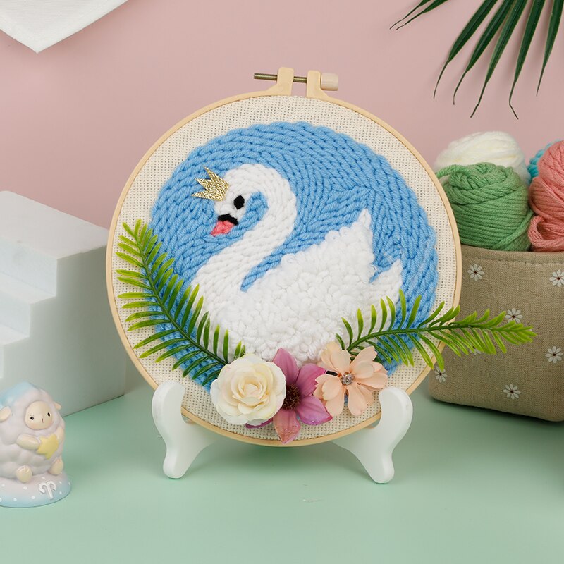 Punch Needle Kit for Starter Punch Needle Embrodery Kit Cross Stitch for Beginner Handcraft Wall Painting Home Decor Craft Kit: White Swan