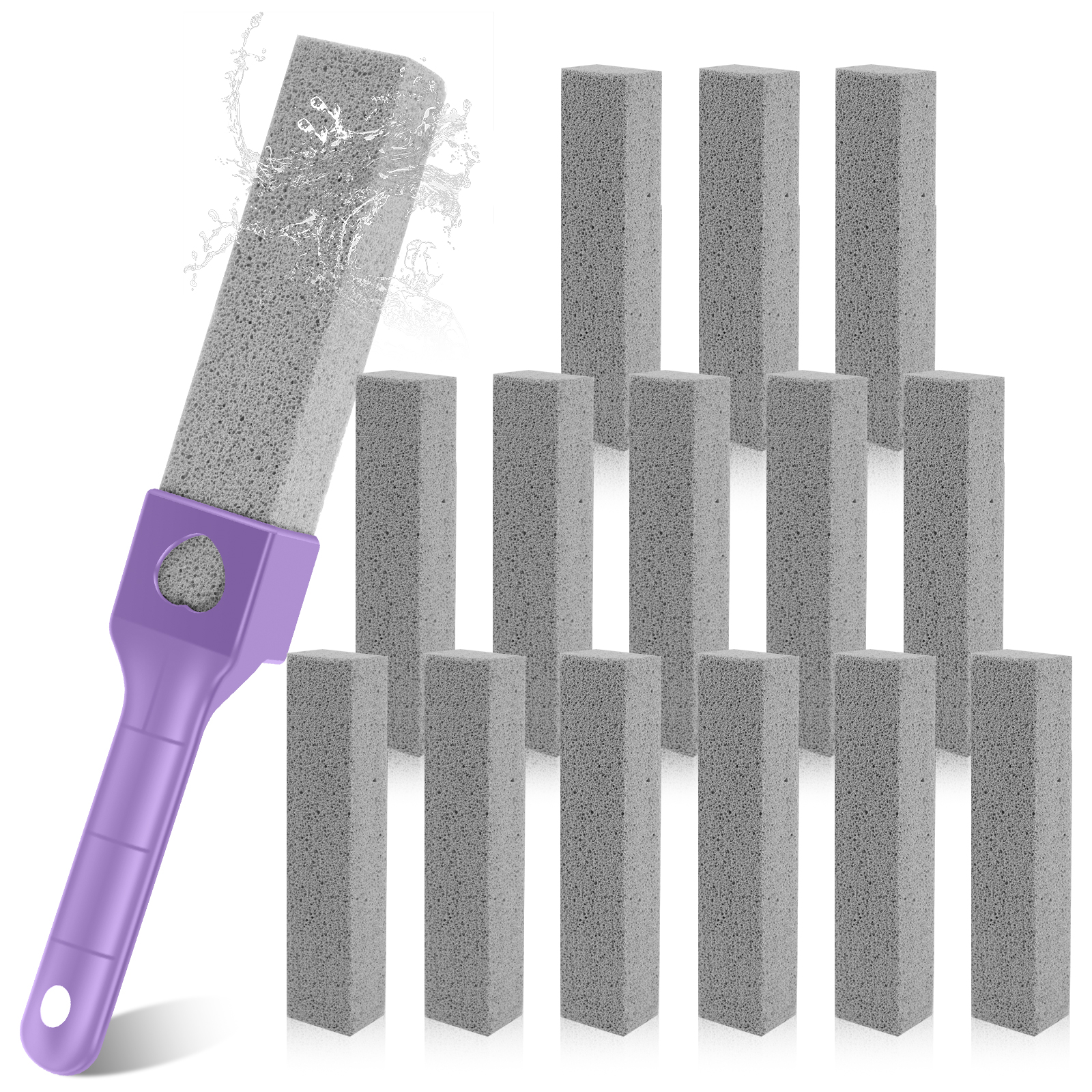 15Pcs Pumice Stone Cleaning Stick Removable Stone Toilet Bowl Cleaner with 1 Handle Bathroom Tile Sink Household Washing Tools: green