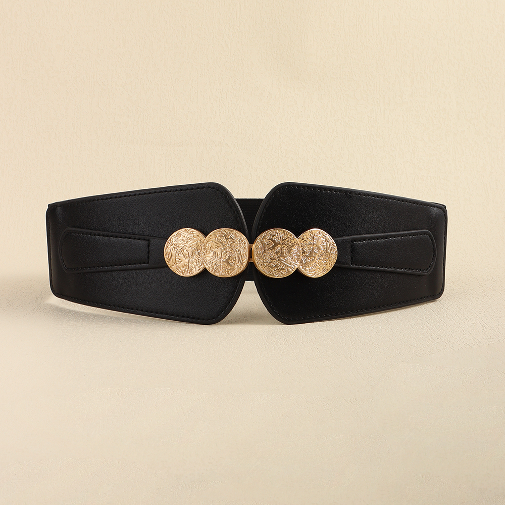 Cintura da donna in vita Cinture Vintage ▾ elastiche elastiche per abito con fibbia in metallo: nero