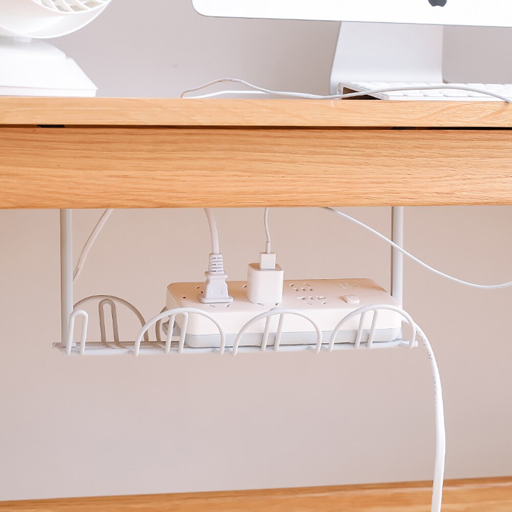 Under Desk Cable Holder Shelf Tray Wire Cord Power Strip Adapter Organizer Household Hanging Wire Storage Rack Storage Basket