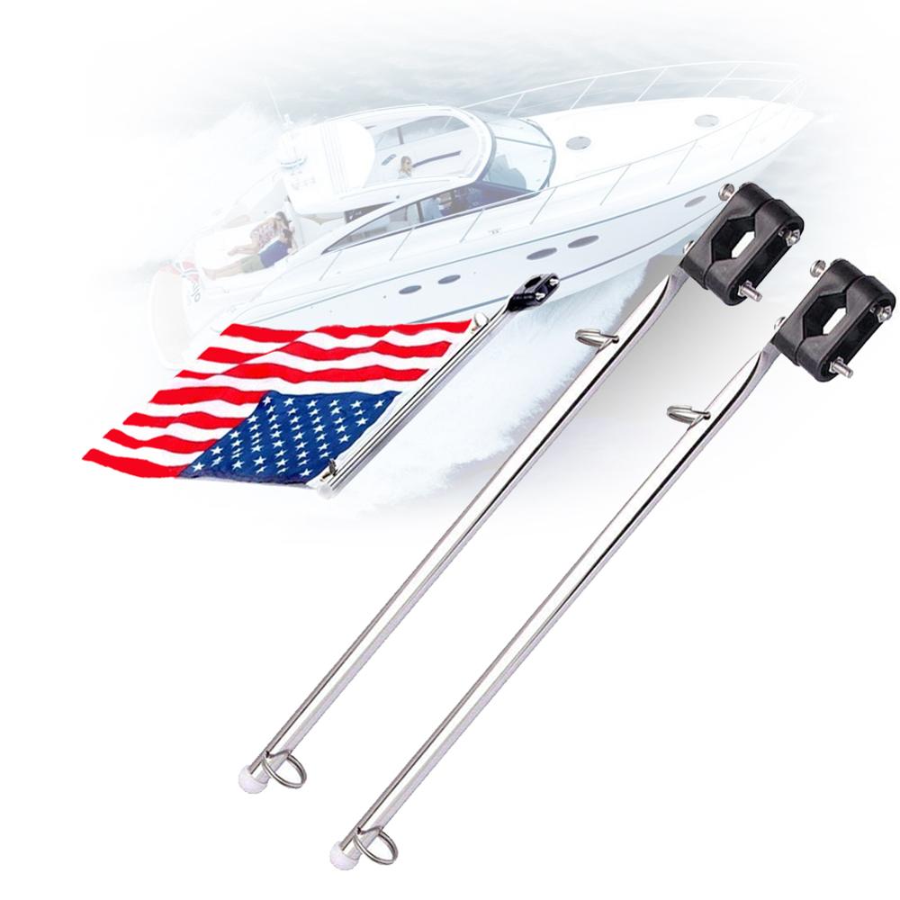 2 Pieces Stainless Steel Rail Mount Boat Pulpit Staff (7/8" - 1 1/4"), 15.5"Boat Yacht Marine Flag Pole