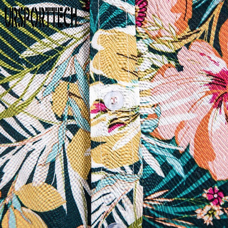Ursporttech zomer strand shirts voor heren korte mouwen losse casual bloemen shirts staande kraag bloemen hawaiiaanse shirt