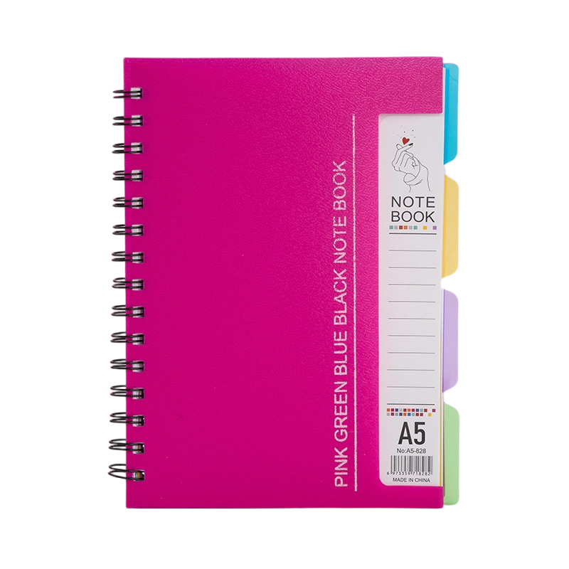 96-Sheet Spiral Notebook with 4 Divider Pages A4/A5 Sizes Lined Pages Blue Green Black Rose Wirebound Note Book: Burgundy