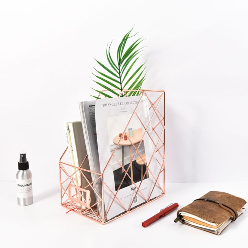 Nordique fer forgé grille porte-fichiers Simple Double couche bureau étagère livre stockage H3CA