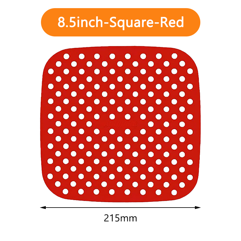 Tapis de revêtement de friteuse à Air en Silicone, antiadhésif, revêtement intérieur de cuisson pour accessoires de cuisine, rond et carré réutilisable: 8.5inch-Square-Red
