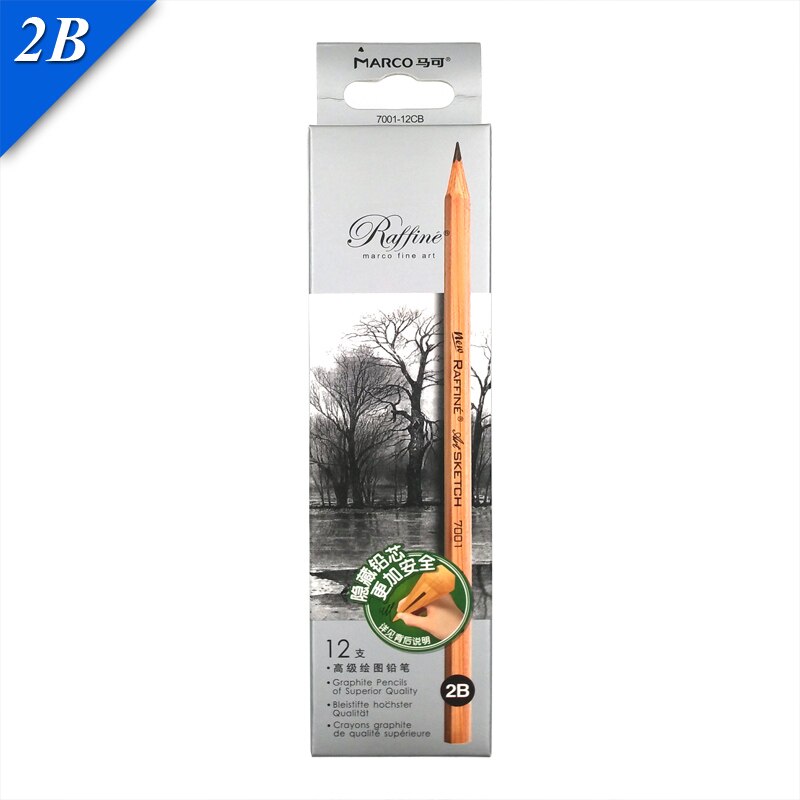 Marco Raffine Sketch Drawing Pencils Set 9B 8B 7B 6B 5B 4B 3B 2B B HB H 2H 3H Standard Pencil for Sketching Office School: 12pcs 2B