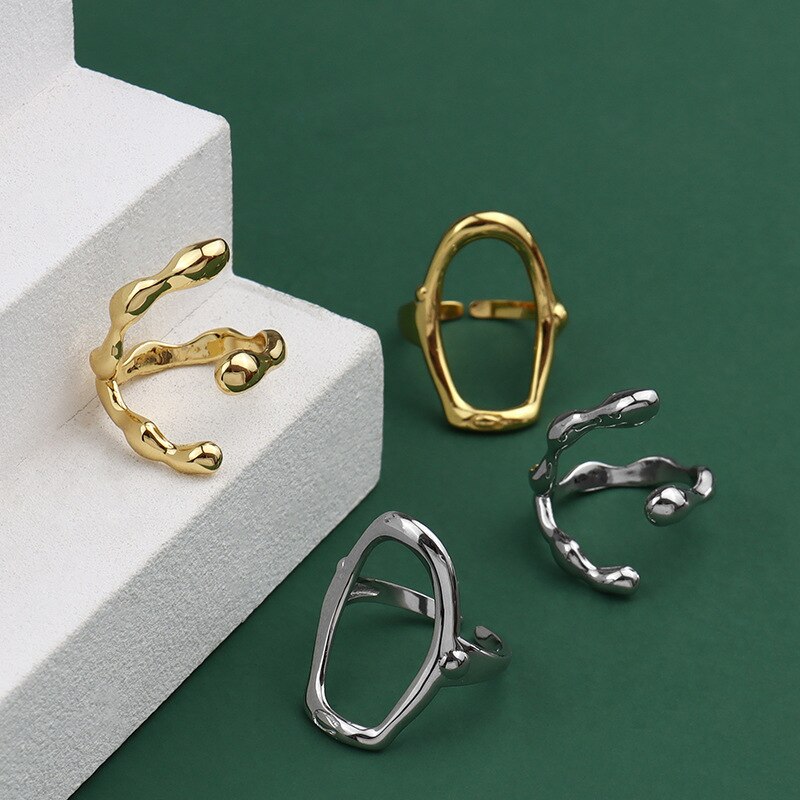 Anenjery 925 Sterling Zilveren Geometrische Textuur Ring Voor Vrouwen Onregelmatige Strips Ringen Persoonlijkheid Eenvoud Open Ring S-R99