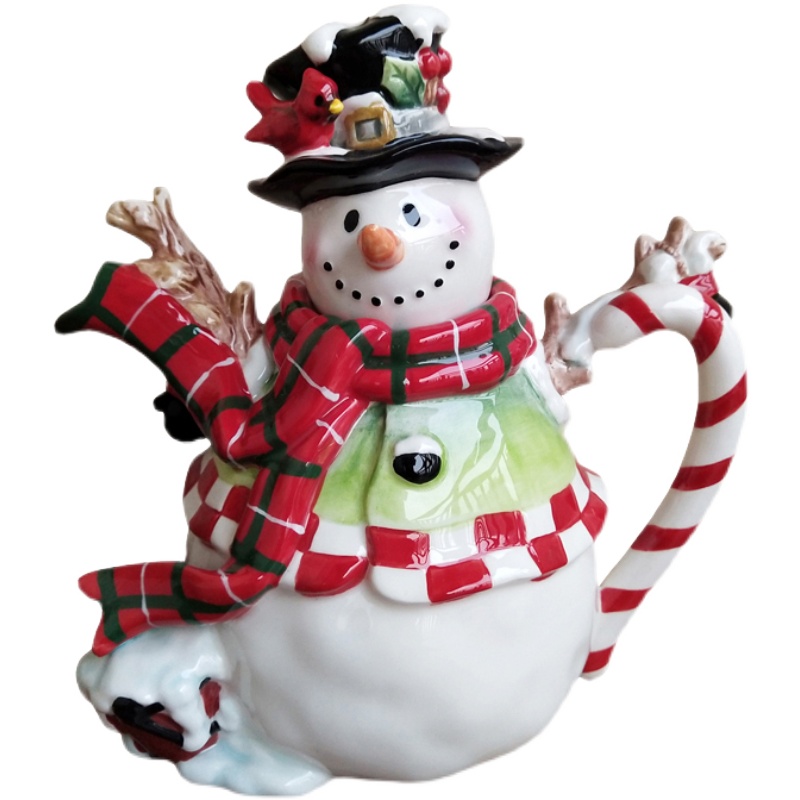 Söt keramisk snögubbe matplattor salladsskål hantverk mellanmål maträtt vattenkokare förvaringsburk flaska porslin år