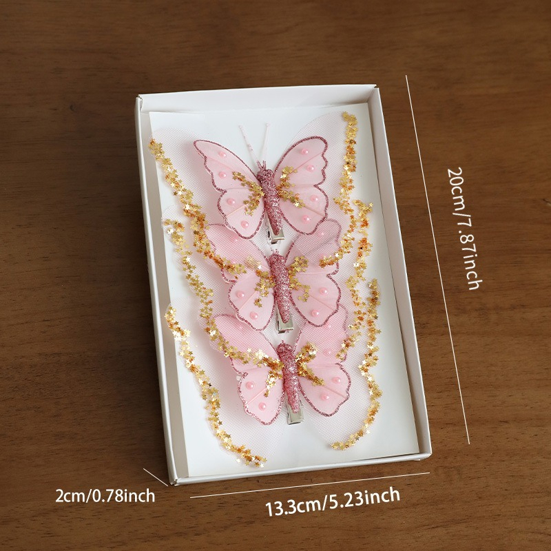 Christmas Decoration Double Layer Butterfly Christmas Tree Clip Hanging Decoration Sparkling Pink Hollow Pendant Decoration: MINT GREEN