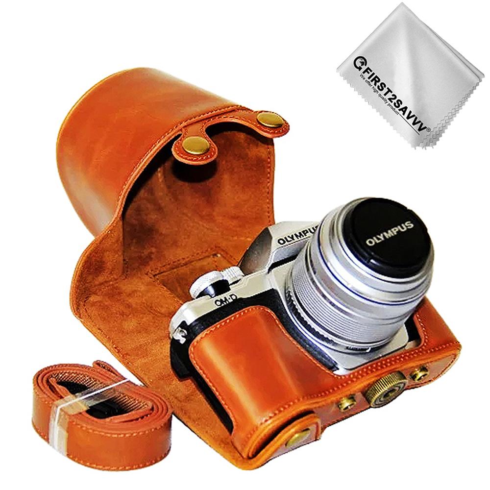Étui en cuir Pu demi-coque de protection pour Olympus OMD EM10 III E-M10 Mark III EM10 MK3 avec objectif 14-42 II mm