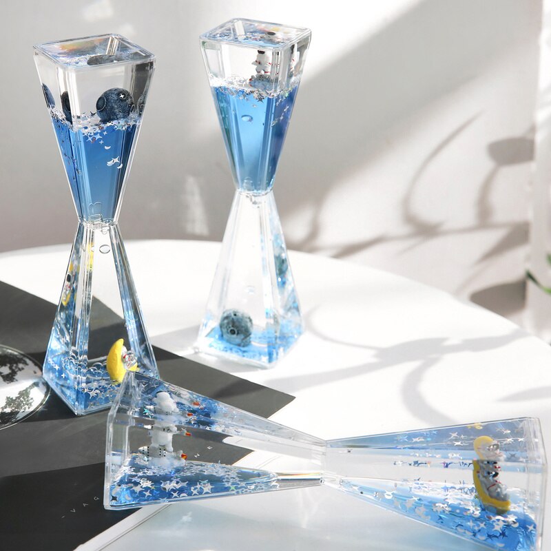 Spaceman Astronaut Floating Liquid Oil Acrylic Hourglass Liquid Visual Movement 3 min Hourglass Timer Home Decoration