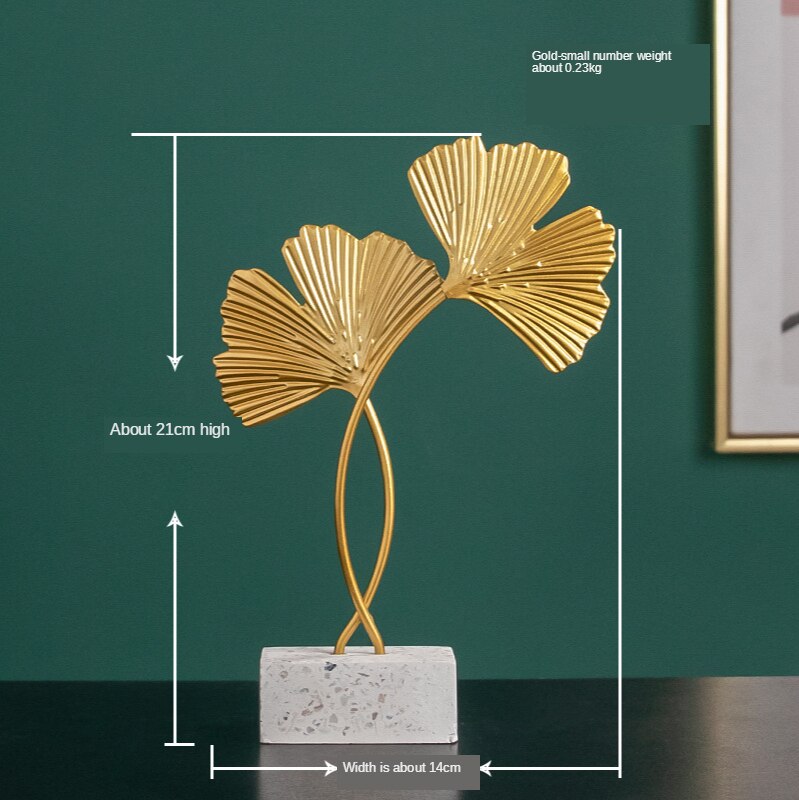 Gyllene järn ginkgo blad ornament hem tv skrivbord vin skåp dekoration modell med marmor bas konsol: 3
