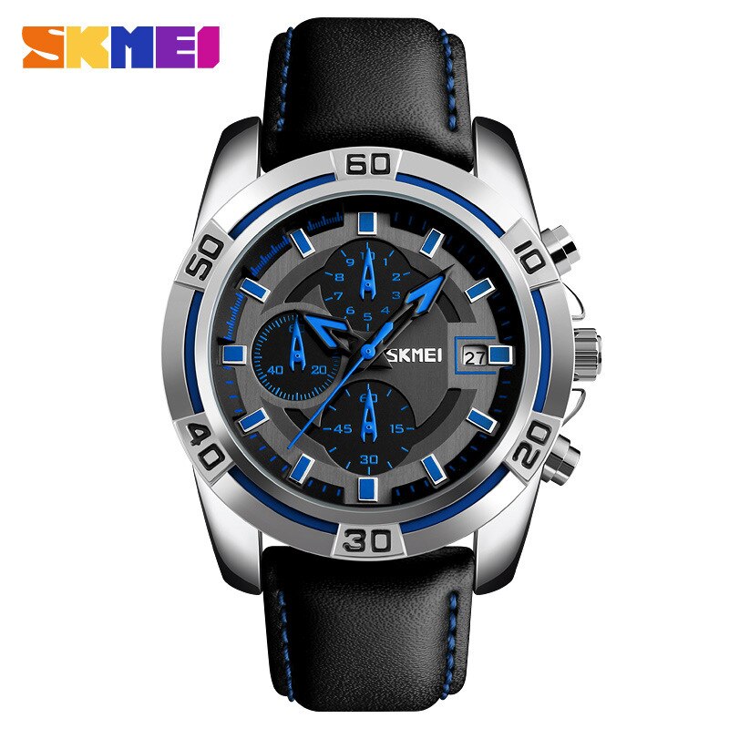SKMEI9156 Multifunctionele Water Mannen Business Casual Quartz Horloge Drie-Disc Horloge Met Kalender: Paars