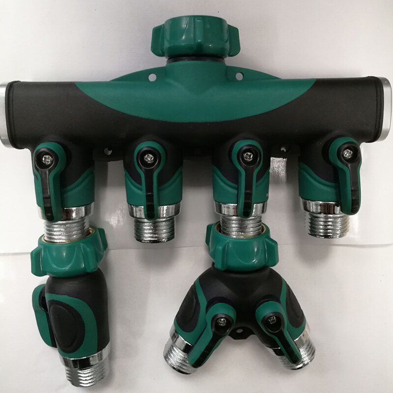 3/4" Arthritis Friendly Watering Garden Hose 4 Way Tap Splitter Brass Screw Thread 4 Way Hose Quick Connector Adapter