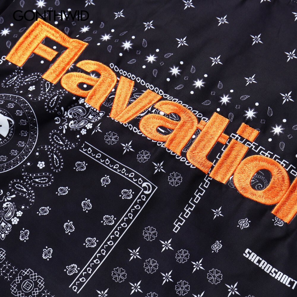 Gonthwid broderade bandana lapptäcke coachjackor hip hop casual streetwear rockar herr harajuku outwear tops