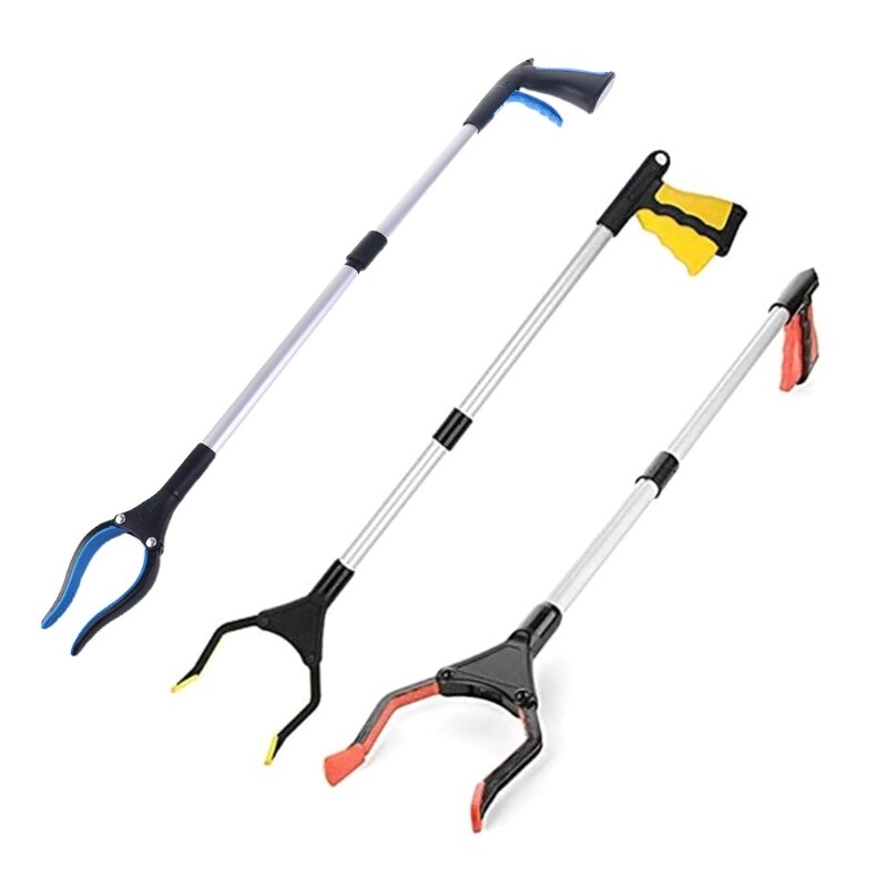Foldable Long Trash Clamps Grab Pick Up Tool Curved Handle Garbage Clip Portable Pickup Tools C7AC