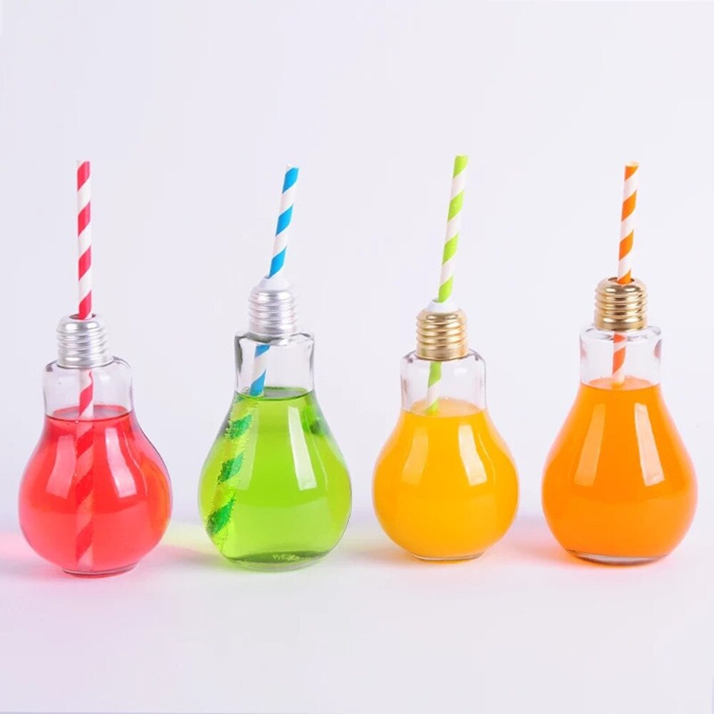 1 st glödlampa vattenflaska för kort söt mjölksaft glödlampa form läckagesäker glasflaska fest