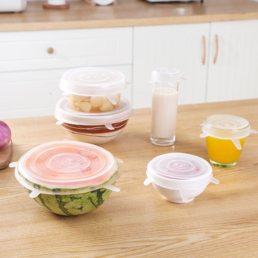 Tapas para cocina elásticas de silicona, accesorios universales para envolver comida, cuenco, olla, tapa, Cubierta para verdura de frutas, utensilios de cocina, 6 uds.