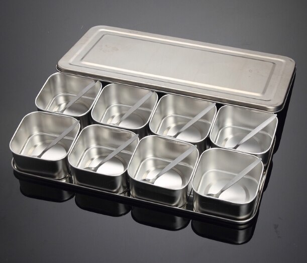 Japanese Stainless Steel Seasoning Box Set Seasoning Jar 6 Grid 8 Grid Optional with Lid Kitchen Health Spice Box