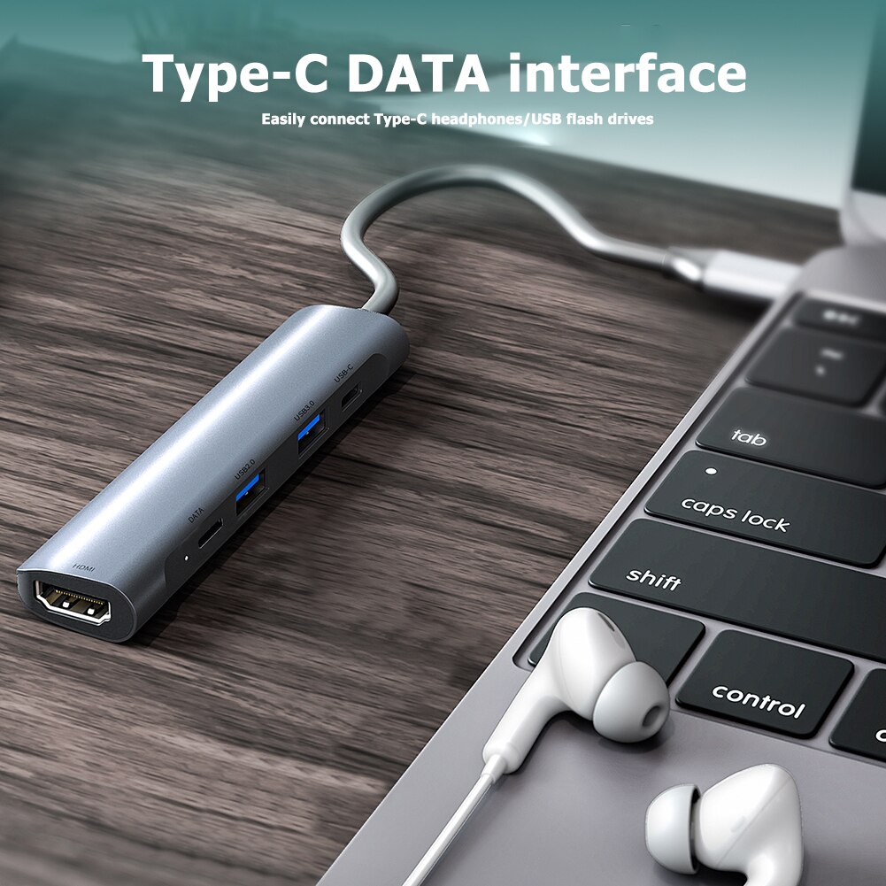 5 in 1 Tipo-C Convertitore centro 4K 1080P HDMI USB2.0 USB3.0 60W PD di Ricarica Veloce molo Tipo-C Adattatore Dati per il computer Portatile desktop