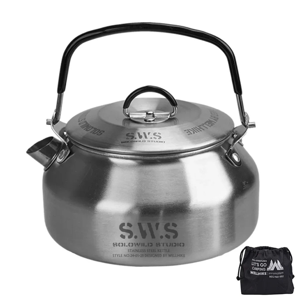 Roestvrijstalen waterkoker 0,8L Draagbare ultralichte wandelwaterkoker Outdoor koffiepot Reizen Camping Theepot Multifunctioneel kookgerei: WIT