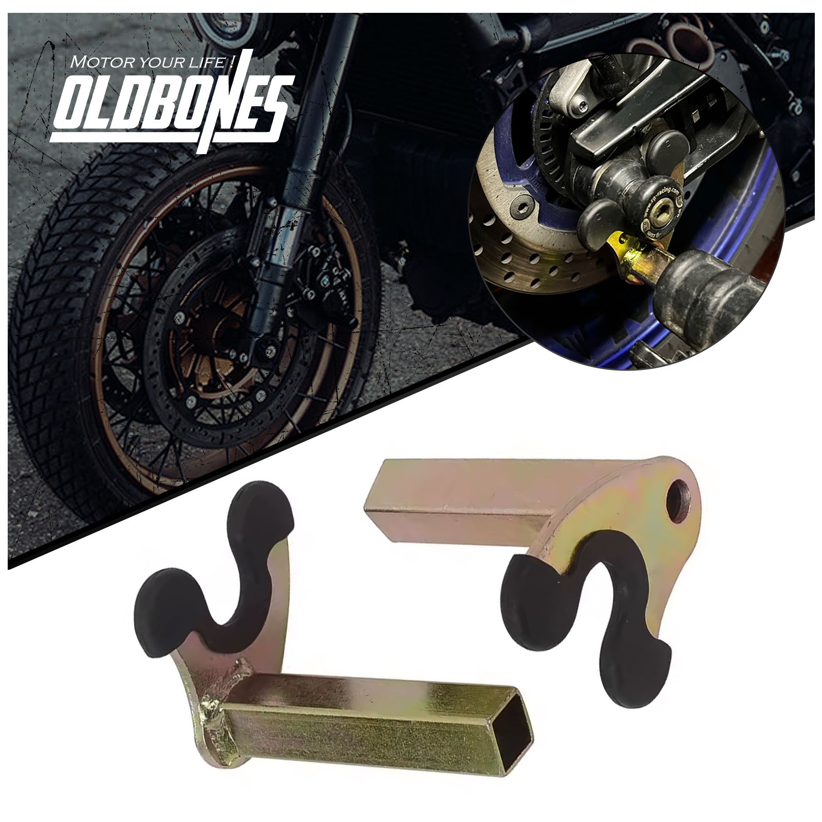 Oldbones, 2 uds., soportes para bicicletas y motocicletas, soporte para ruedas, soporte para marco, brazo oscilante, ganchos para trípode, gancho, horquilla, estilo U con goma