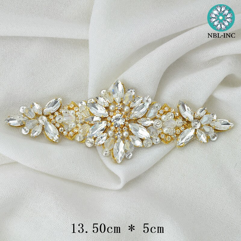 Cinturón de novia plateado y oro rosa, apliques de boda con cristales cosidos, para vestido de boda, WDD0924, 1 ud.
