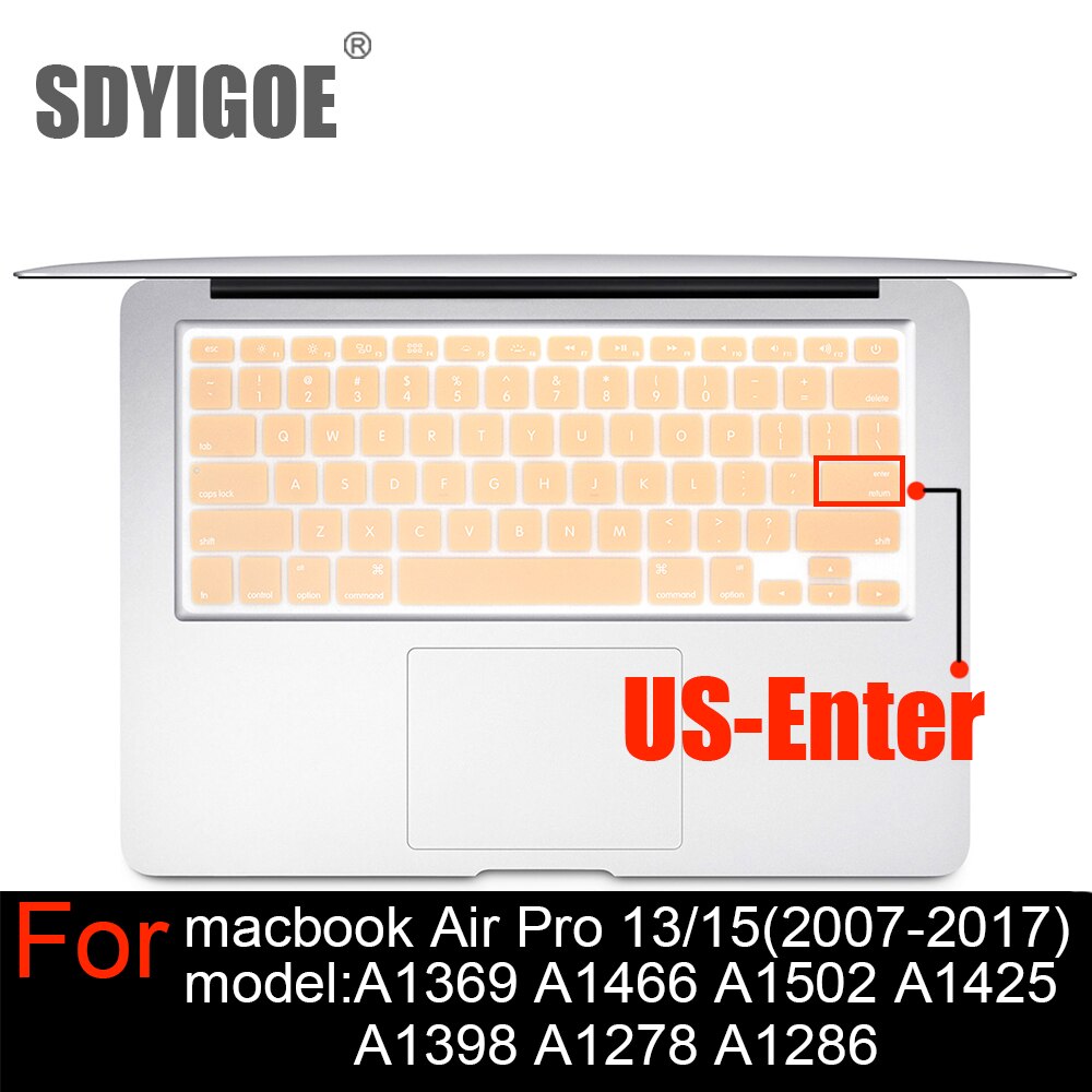 Laptop keyboard cover For macbook Pro13 Retian A1502A1425 15Pro A1398 Air13 A1466 A1369 Silicon Keyboard Cover protective film: US-Custard