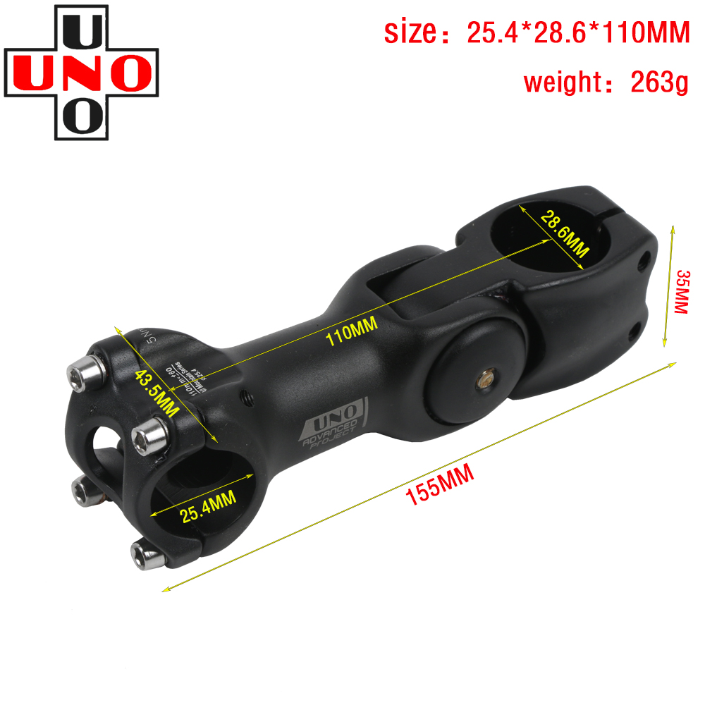 UNO Aluminium Adjustable Bike Stem Riser 25.4/31.8mm Handlebar 90mm 110mm 120MM 130MM Stem for MTB Road City Bike Bicycle part: 25.4x110mm Black