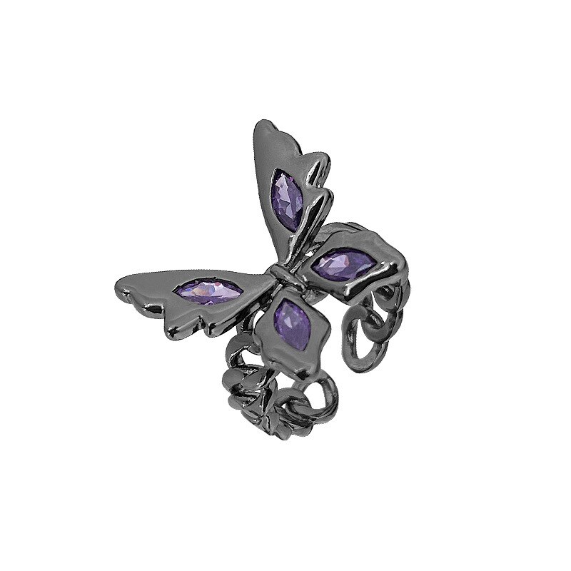 Trendy Gothic Butterfly Open Adjustable Ring Personality Purple Zircon Punk Rings for Women Wedding Party Jewelry Whole