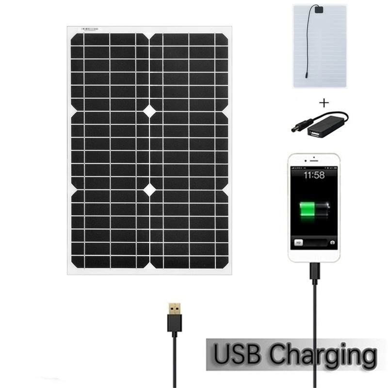 20w Solar Panel Flexible With 10A 12v 24v Controller Car Charger For RV Car Boat LCD Display Powebank camping hiking car boat