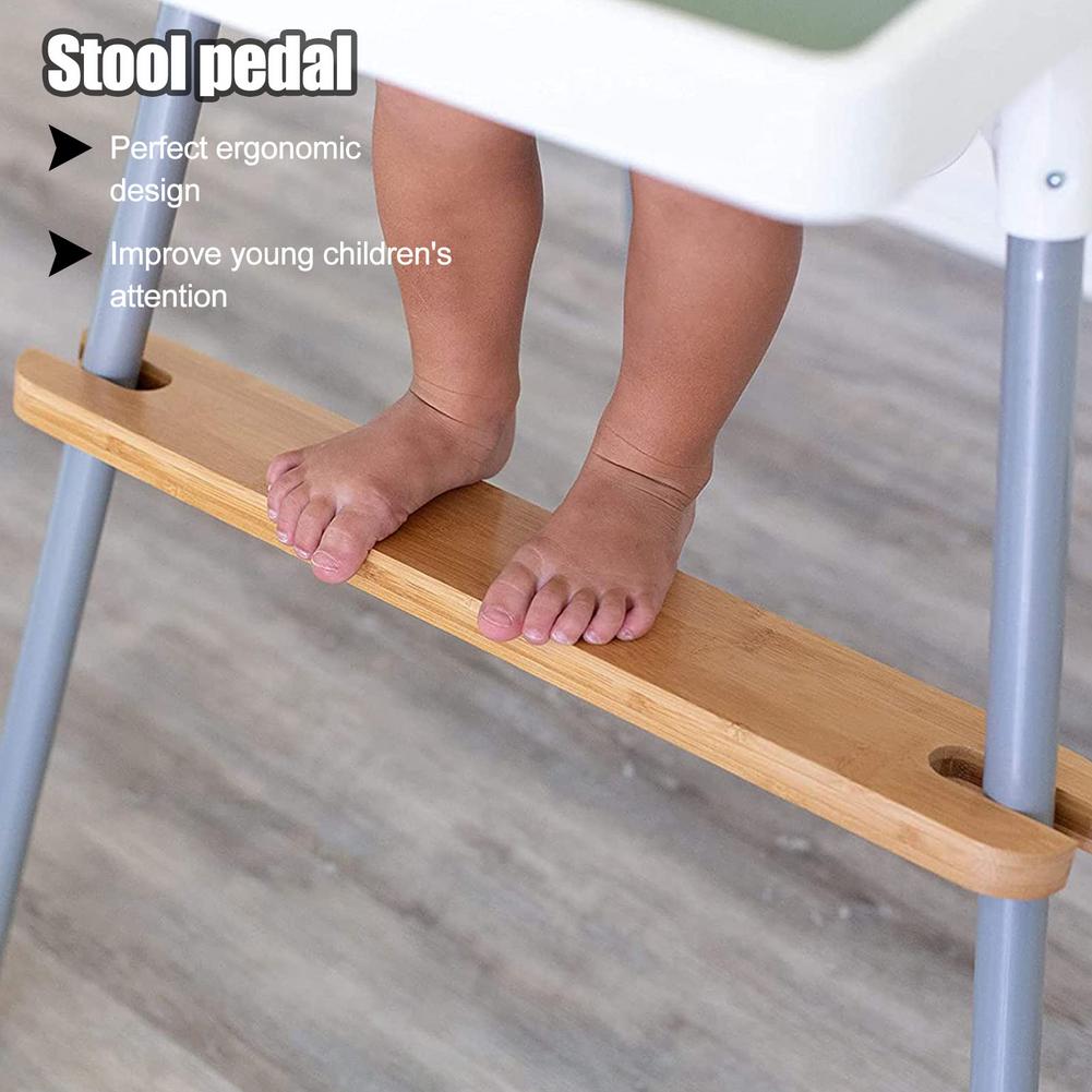 Repose-pieds en bambou naturel pour bébé, chaise haute avec anneaux en caoutchouc