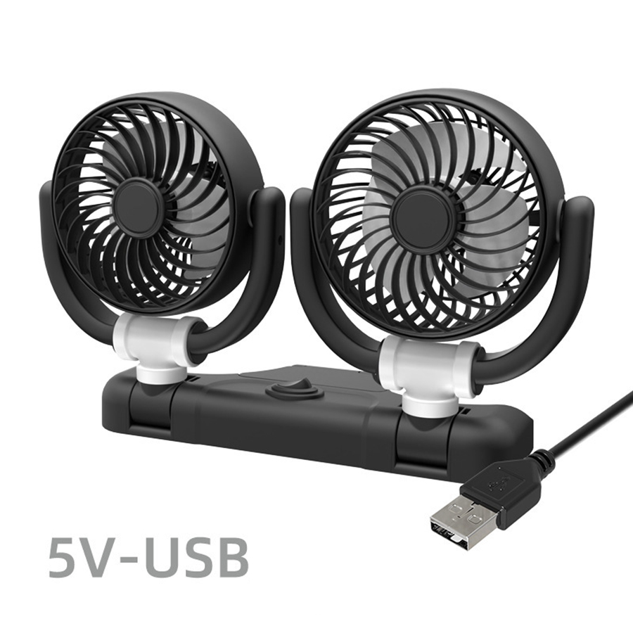 5V 12V 24V 360° Rotatable 2 Speeds Dual Heads Car SUV Truck BUS Van Mini Cooling Fan: black