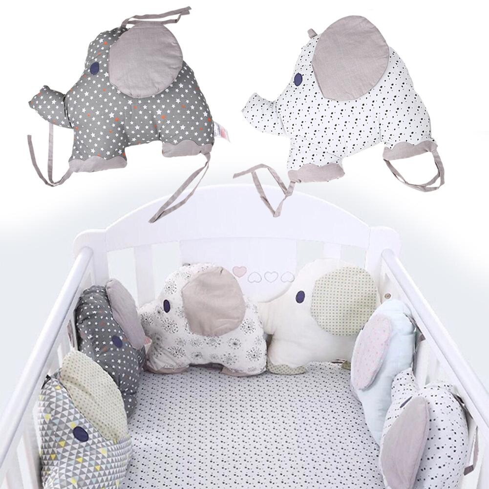 6 Pcs Set Wieg Padding Bumper Baby Beddengoed Creatieve Kussen Geborduurd Gedrukt Katoen Olifant Kussen