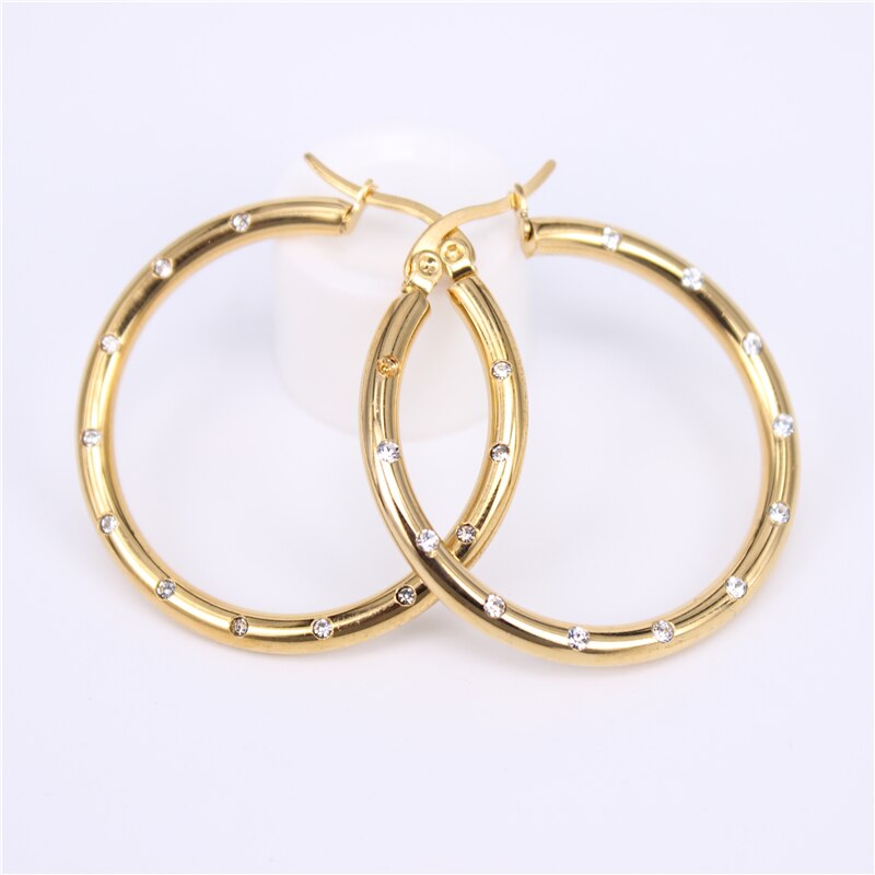 MGUB Diameter 35MM-55MM Big crystal Hoop Earrings Gold Color Stainless Steel Jewelry Circle Round Earrings For Women LH501: Diameter 35MM