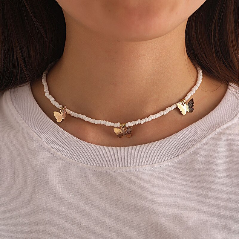 Boho-stijl kleine kralen vlinder hanger ketting voor vrouwen boho korte choker bedel boho ketting coole nek sieraden