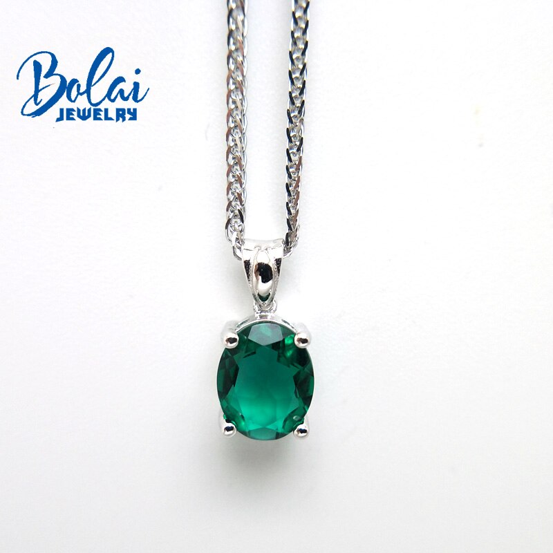 Bolaijewelry, Created green emerald oval 7*9mm earring pendant 925 sterling silver fine jewelry for women best