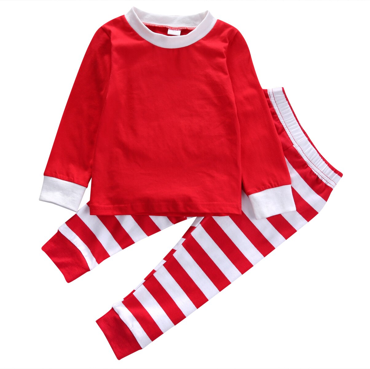 Jul toddler børnetøj langærmet top + rød hvid strip baby drenge piger pyjamas sæt afslappet nattøjstøj 1-7y: 2t