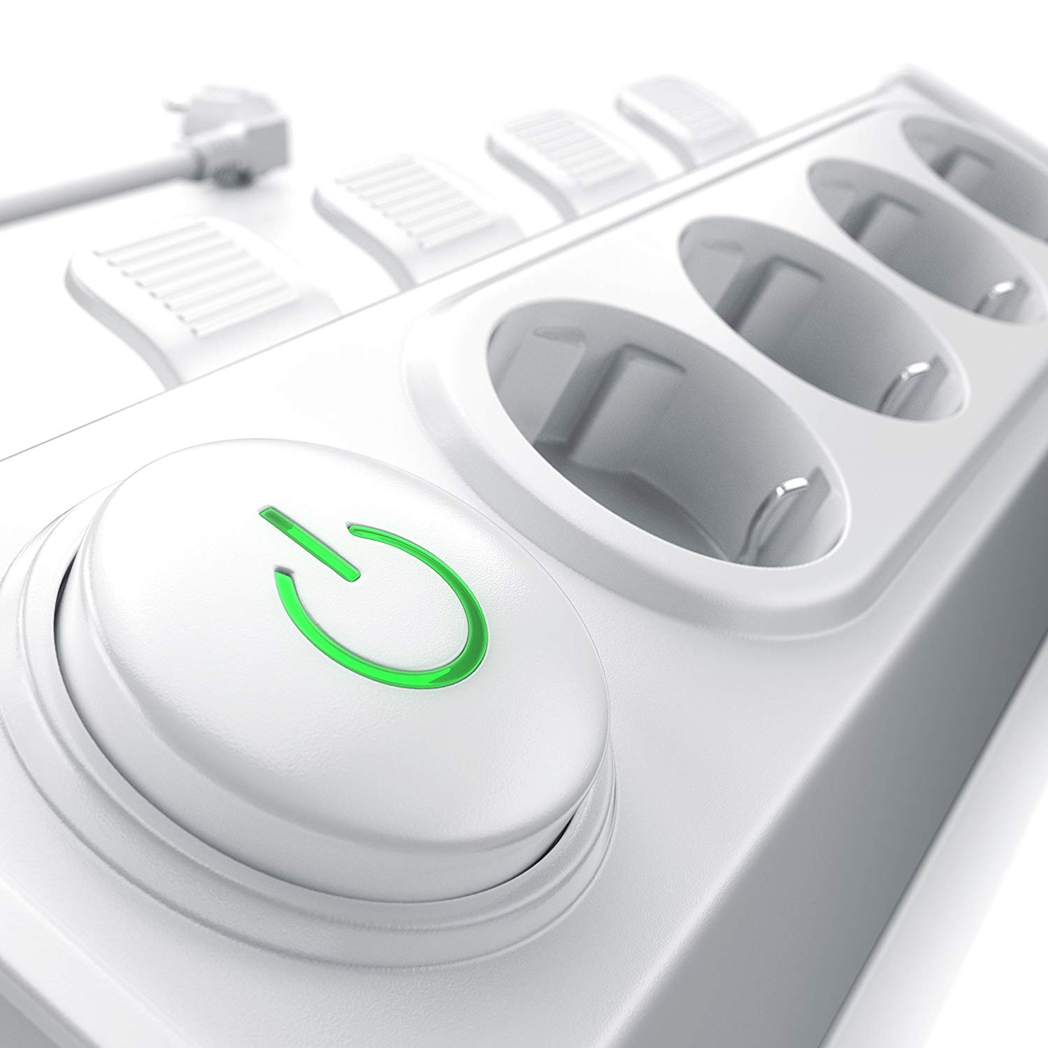 Power Strip Surge Protector 4-way EU Electric Plugs Sockets Ejector by Foot/Hand 3680W Wall Mounting Integrated Child Protection