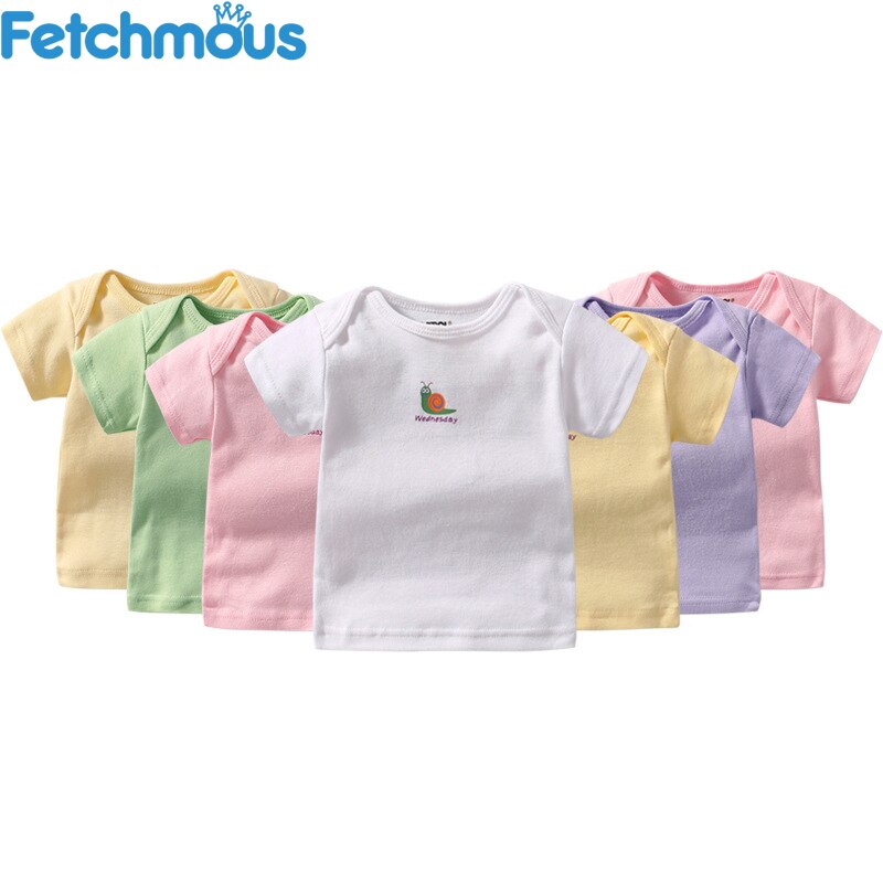 Conjunto de 7 peças de camisa para recém-nascido, roupas infantis fofas 100% algodão para meninos e meninas, manga curta de verão, 0-6m