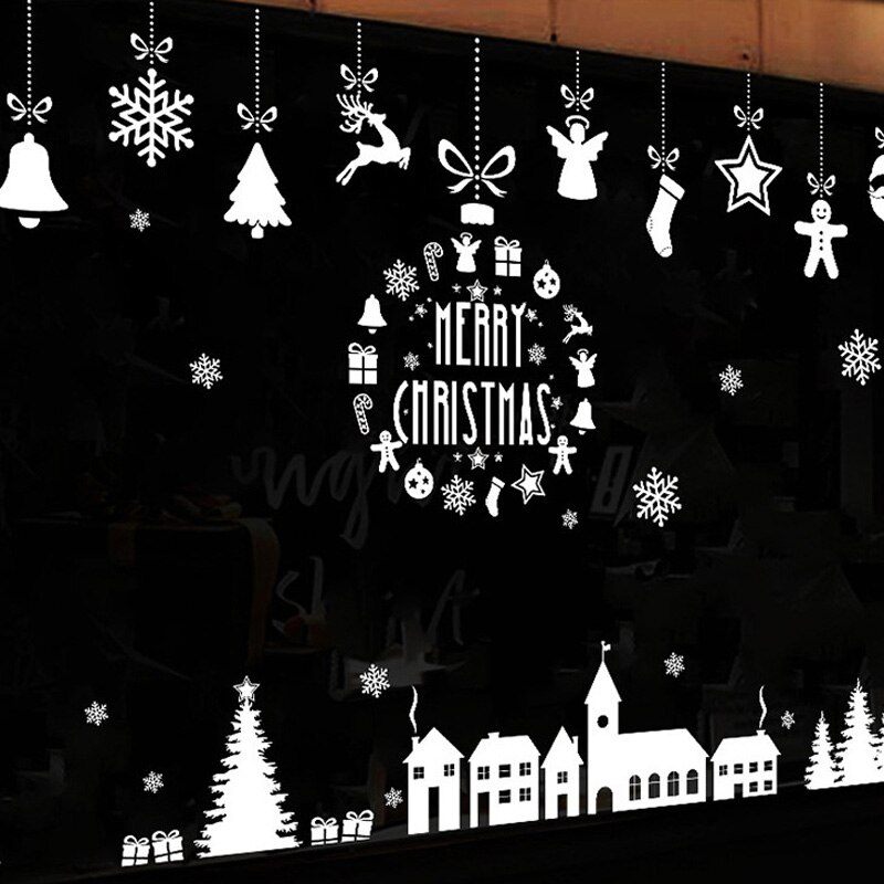 Christmas village glass window white wall sticker for Christmas decoration mural home decor decals wallpaper snowflake stickers