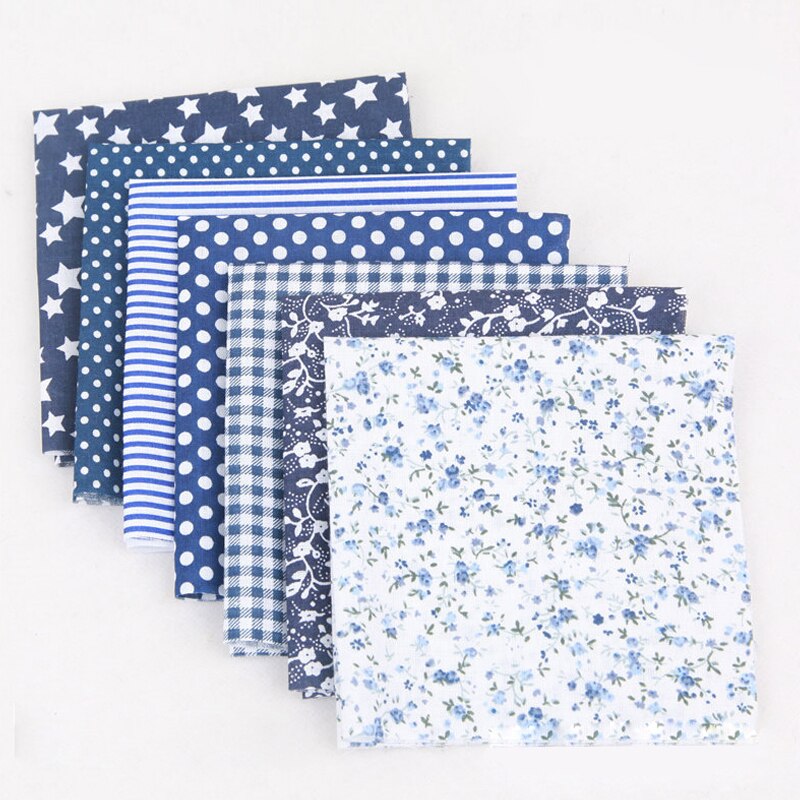 Tela de retales con estampado Floral, tejido liso de algodón, pequeño, hecho a mano, 25x25CM, , 7 unidades: Navy blue