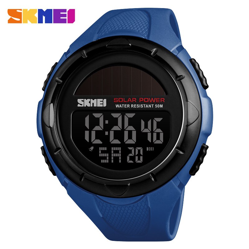 Luxe outdoor herenhorloges skmei waterdicht zonne-energie digitaal horloge herenhorloge sporthorloges relogio masculino: Blauw