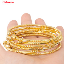 Pulseira dubai para mulheres 3mm/6 peças, bracelete africano joias com contas de cor dourada e pulseira etíopes para casamentos e presentes de noiva