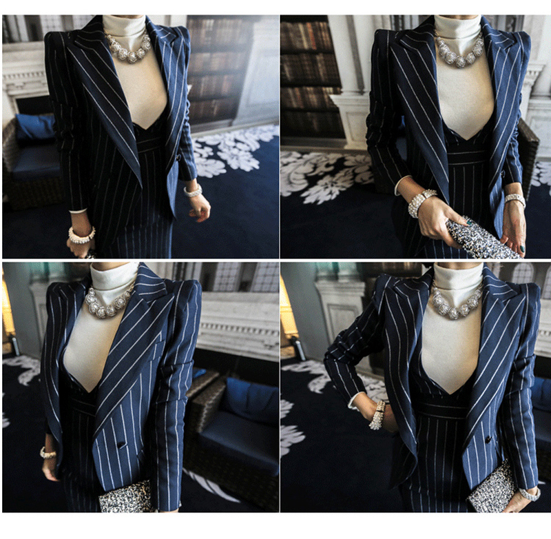 Mozuleva kvinnor randig kontors dam klänning kostym 2 tvådelad uppsatt hackad jacka blazer + mantel klänningar femme