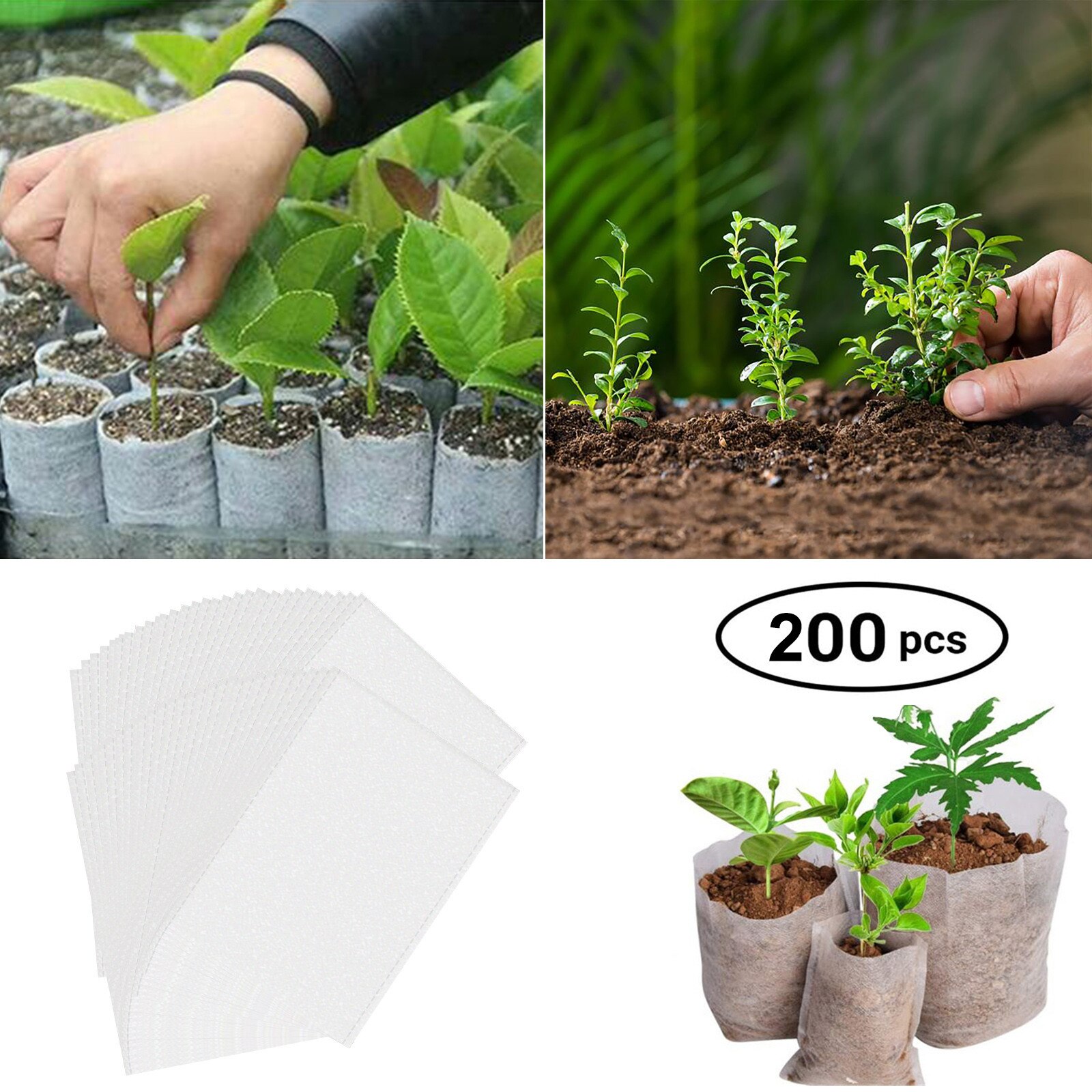 4# 200pcs Biodegradable Non-woven Nursery Bags Plant Grow Bags Fabric Seedling Pots Eco-friendly Garden Planting Bags 8 * 10 Cm: Default Title