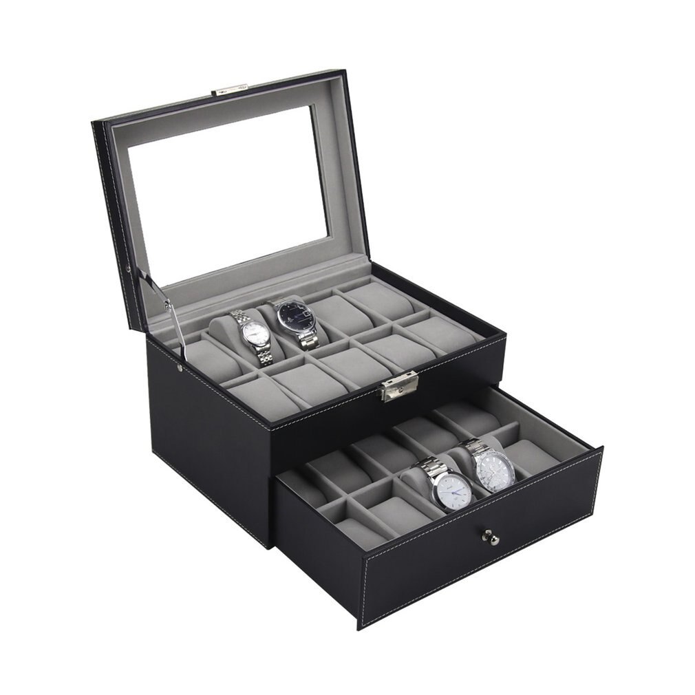 20 Grids PU Leather Watch Box Double Layers Watches Container Organizer Box Jewelry Display Storage Case