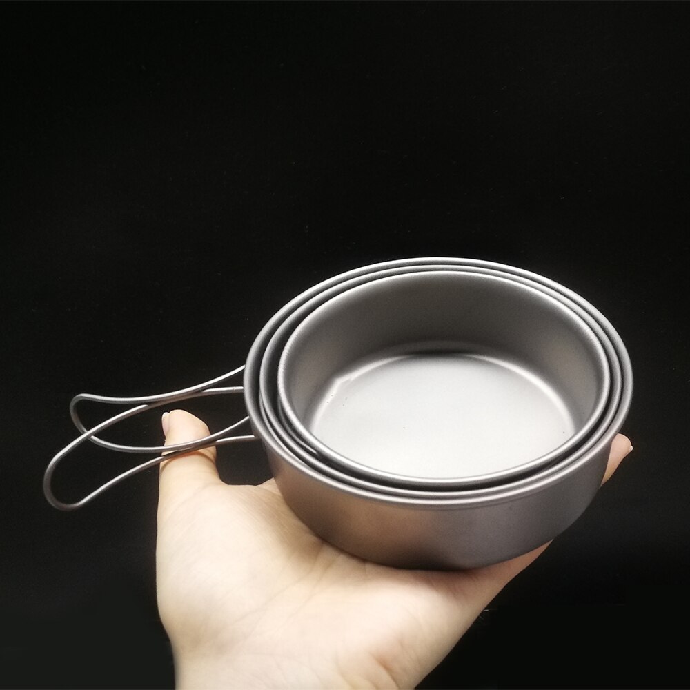 Lixada 3 st titan skålar set ultralätt titan middag skål pan vikbara handtag för utomhus camping vandring picknick servis