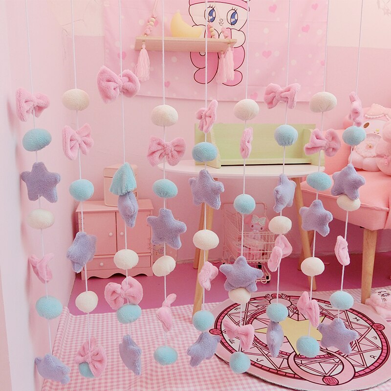 SchöNe Rosa Sterne Bogen Hängen Vorhang Mädchen Schlafzimmer Kinderzimmer Hängen Vorhang Partition Vorhang Dekor