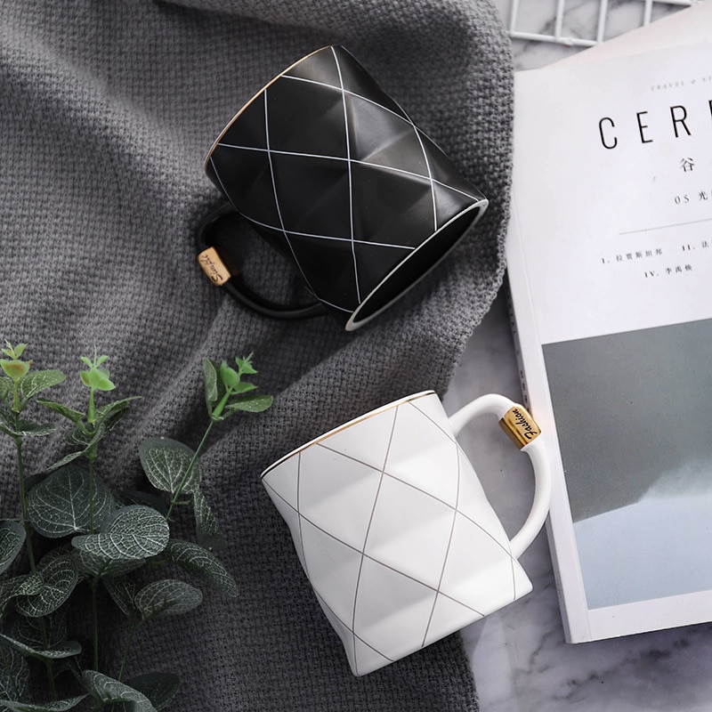 nordisch Goldene Schwarz und Weiß Netz Geometrie Keramik Kaffee Becher Porzellan Saft Trinken Tasse Kaffee Milch Tee Tasse